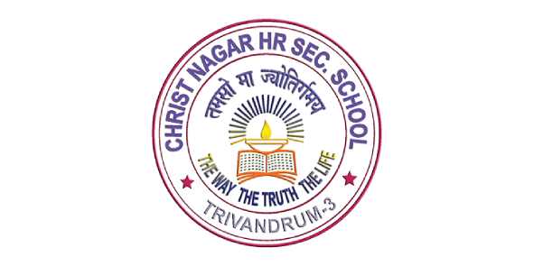 Christ Nagar Higher Secondary School logo featuring a book with a lit lamp on top with the words 'The Way The Truth The Life' above and below it in Hindi and English followed by the name of the school