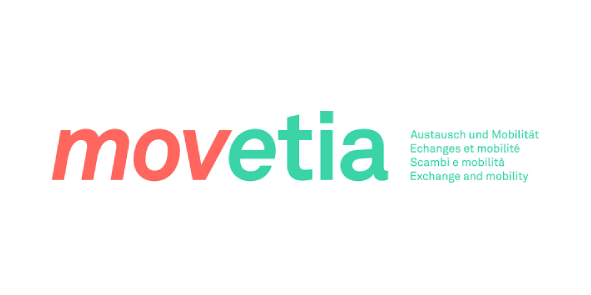 Movetia logo featuring a the letters M O V in slanted format followed by the words E T I A.